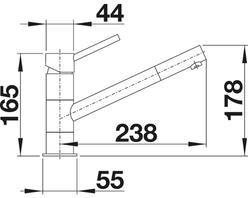 Technische tekening van een keukenkraan met maatvoering