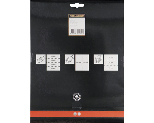 Verpakkingsachterkant schuurpapier met afmetingen