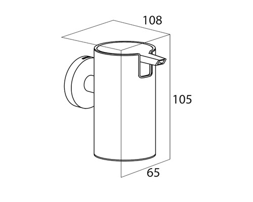 Technische tekening van een zeepdispenser met maatvoering.