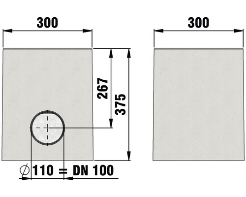 Technische tekening van een betonelement met afmetingen
