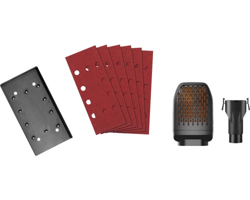 Driehoekschuurmachine accessoires: schuurzool, schuurpapier en stofafzuiging