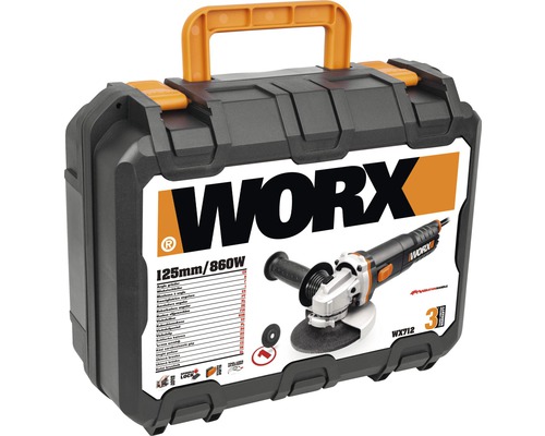 Worx haakse slijper in gereedschapskoffer