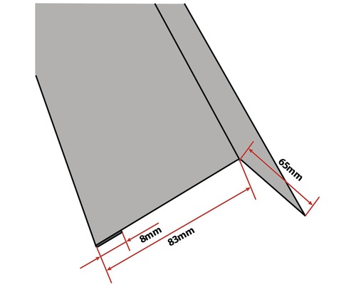 Detailaanzicht van een Z-profiel met maatvoering 8 mm, 65 mm en 83 mm.