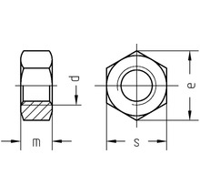 Technische tekening van een zeskantmoer met afmetingen