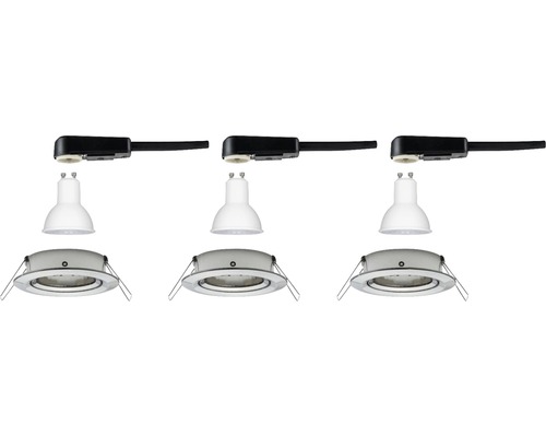 Drie gedemonteerde LED inbouwspots met rail en lamp