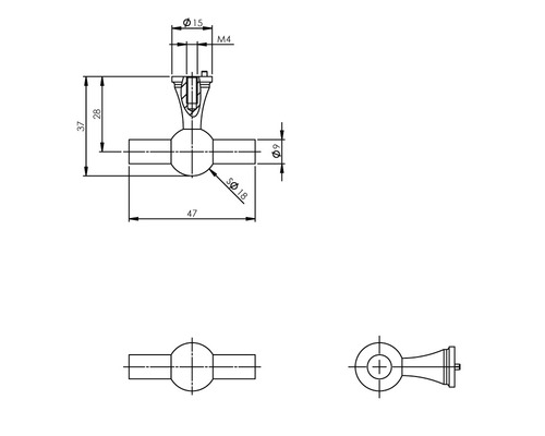 Technische tekening van een meubelknop met afmetingen