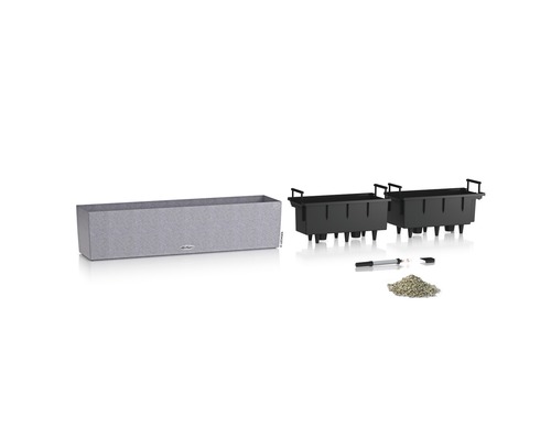 Plantenbak set met planteninzetstukken, waterniveau-indicator en drainage.