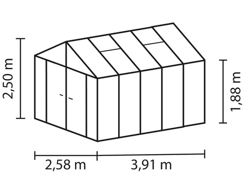 Technische tekening van een kas met afmetingen