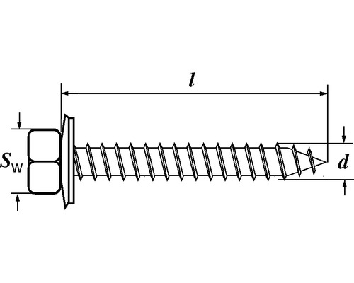 Tekening van een schroef met sleutelwijdte en lengte-aanduiding