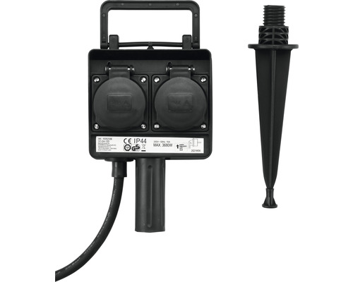 Tuincontactdoos met grondspies en twee stopcontacten