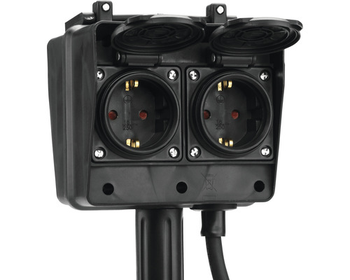 Schuko stekkerdoos voor buiten met twee stopcontacten en klapdeksels