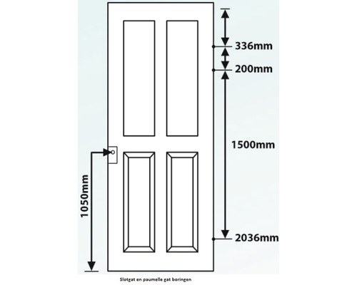 Technische tekening van een binnendeur met maataanduidingen