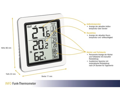 Draadloze thermometer voor het meten van binnen- en buitentemperatuur en luchtvochtigheid