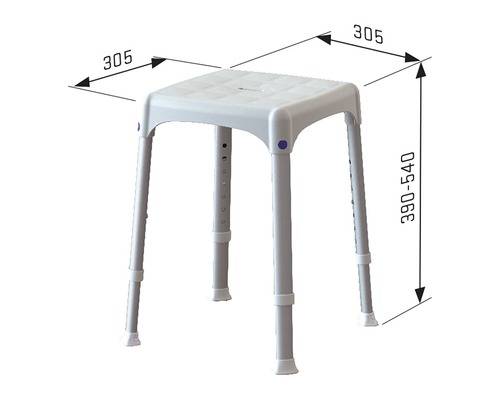 Vierkante douchekruk met verstelbare poten en maatvoering