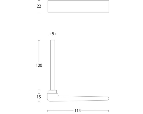 Technische tekening van een deurklink met afmetingen