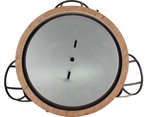 Grillplaat met houten frame en metalen rooster