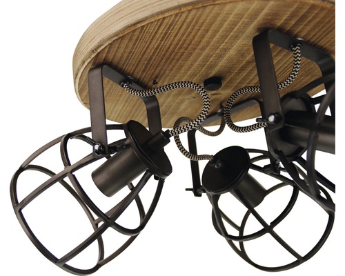 Plafondlamp met kooischermen en houten element