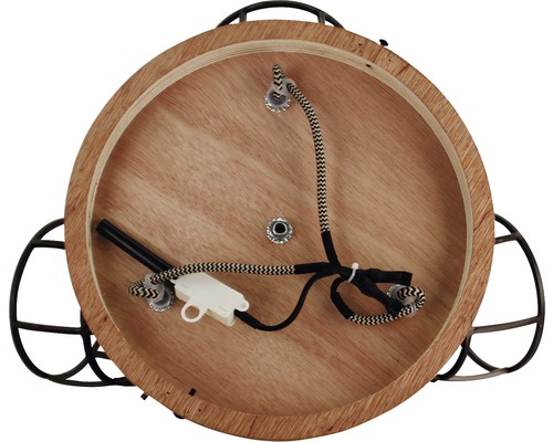 Houten plafondlamp met bedrading vanaf de onderkant