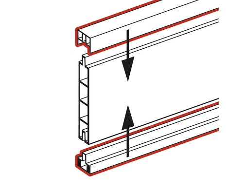 Illustratie van de montage van een veer- en groefverbinding met pijlen