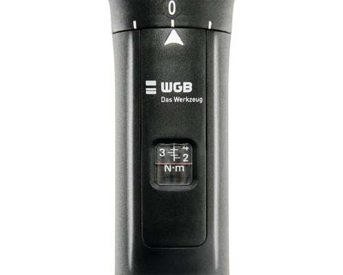 Detailopname van een momentsleutel met WGB logo en Nm-aanduiding