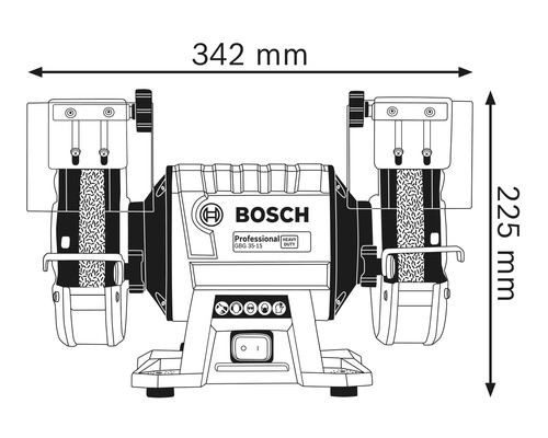Bosch logo dubbele slijpmachine productafmetingen 342 millimeter breedte, 225 millimeter hoogte