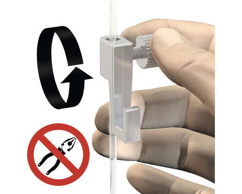 Bevestigingssysteem met draaifunctie en het symbool voor gebruik zonder tang