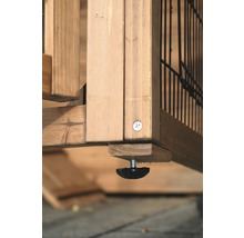 Detail van een houten constructie met verstelbare voet voor nivellering