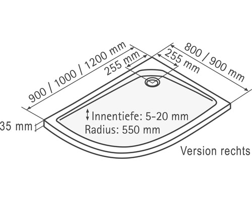 Technische tekening van een douchebak met maataanduidingen