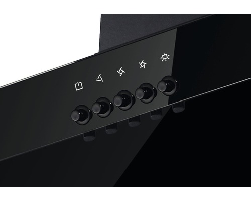 Bedieningspaneel van een afzuigkap met functiesymbolen en knoppen