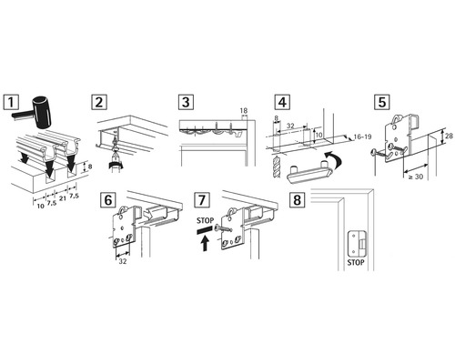 Handleiding voor de montage van een schuifdeur, weergegeven in acht stappen