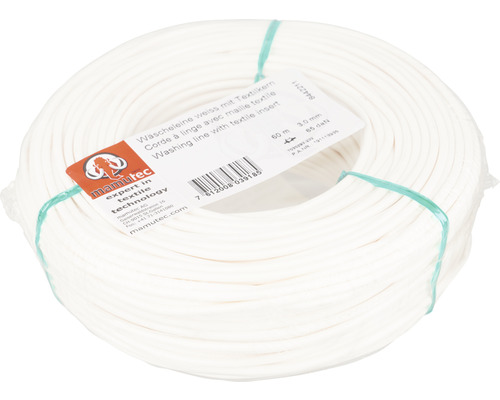 Witte waslijn met textielkern, 60 meter lang
