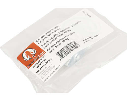 Blokkatrol 2-voudig voor 5 millimeter touwen, 50 kilogram in folie