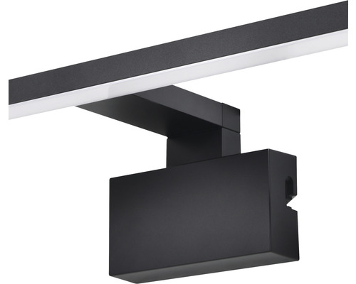 Zwarte LED-rail met een enkele spot voor plafondverlichting.