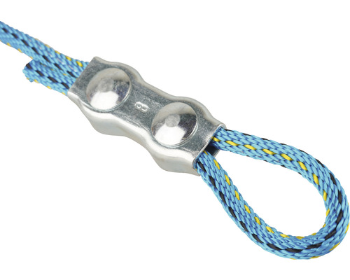 Metalen kabelklem met blauw touw