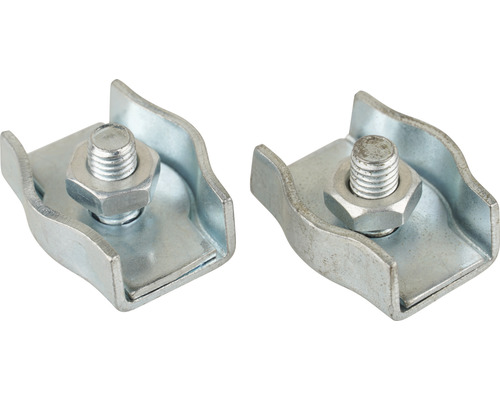 Twee metalen trapeziumplaatbevestigingen met schroef