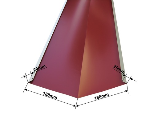 Metalen daknok met afmetingen 188 mm en 20 mm