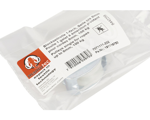 Mamutec Katrol voor touwen tot 8 mm, enkele katrol in verpakking