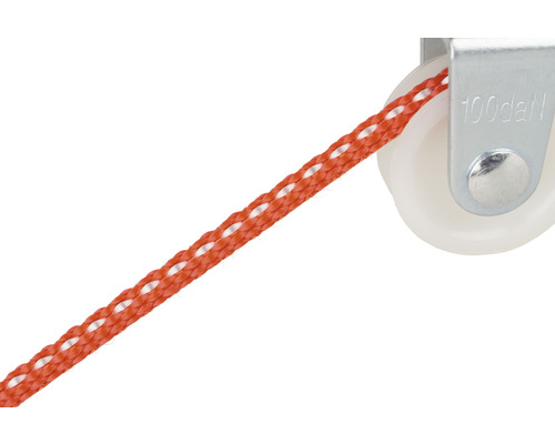 Enkele katrol met rood touw en draagvermogenindicatie