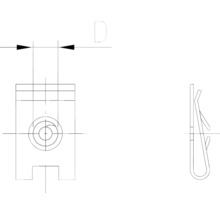 Technische tekening van een veerclip met zijaanzicht
