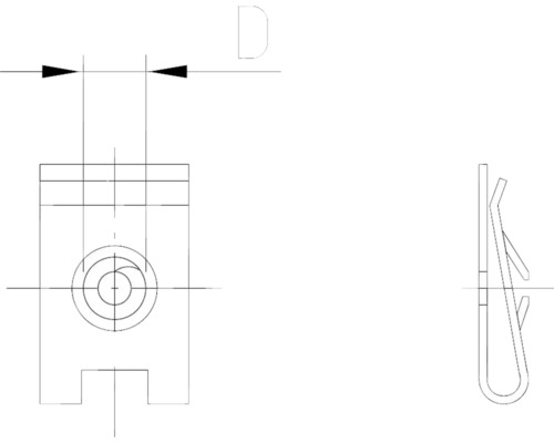 Technische tekening van een veerclip met zijaanzicht