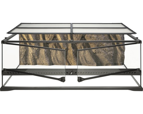 Glazen terrarium met rotswandimitatie en afneembaar deksel