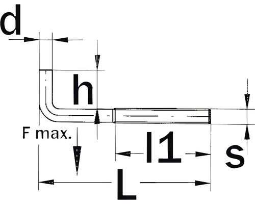 Technische tekening van een hoekanker met maatvoering
