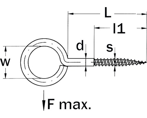 Technische tekening van een ringschroef met maatgegevens