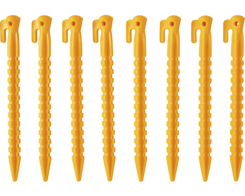 Meerdere gele kunststof tentharingen