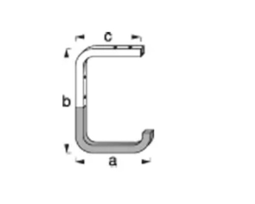 Technische tekening van een haakbeugel met de afmetingen a, b en c