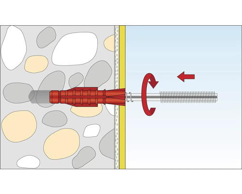 Illustratie van een plugbevestiging in een muur