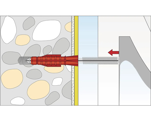 Illustratie van een plugbevestiging in een muur