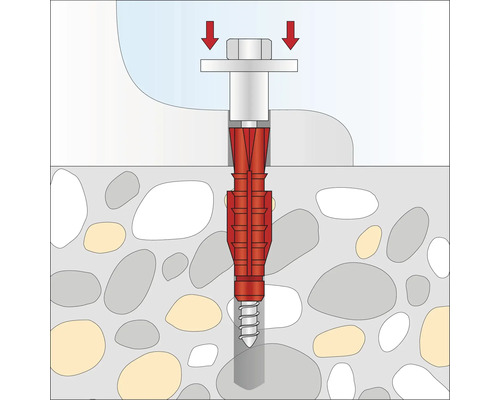 Illustratie van een plug met schroef in metselwerk