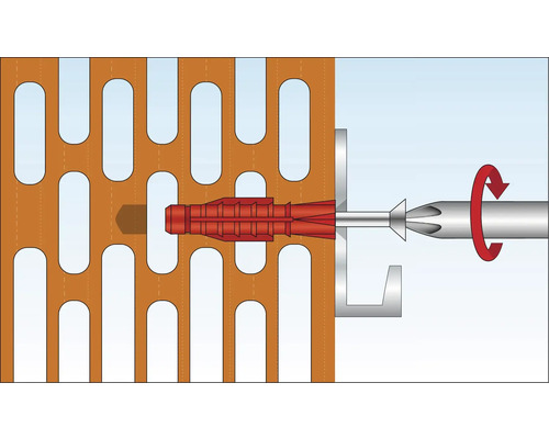 Illustratie van een plugbevestiging in een geperforeerde steen