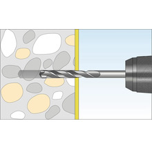 Illustratie van een boormachine die door steenachtig materiaal boort